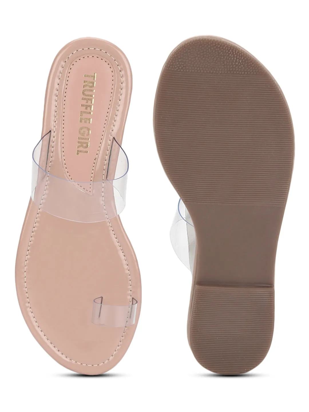 Beige Plexiglas PU Klare Schlupf-Flatsandalen