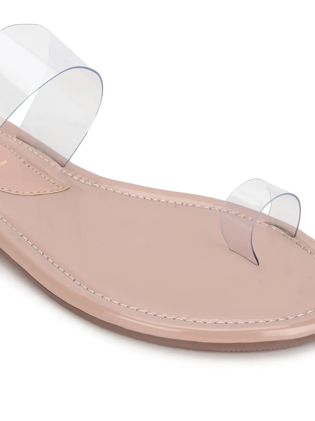 Beige Plexiglas PU Klare Schlupf-Flatsandalen