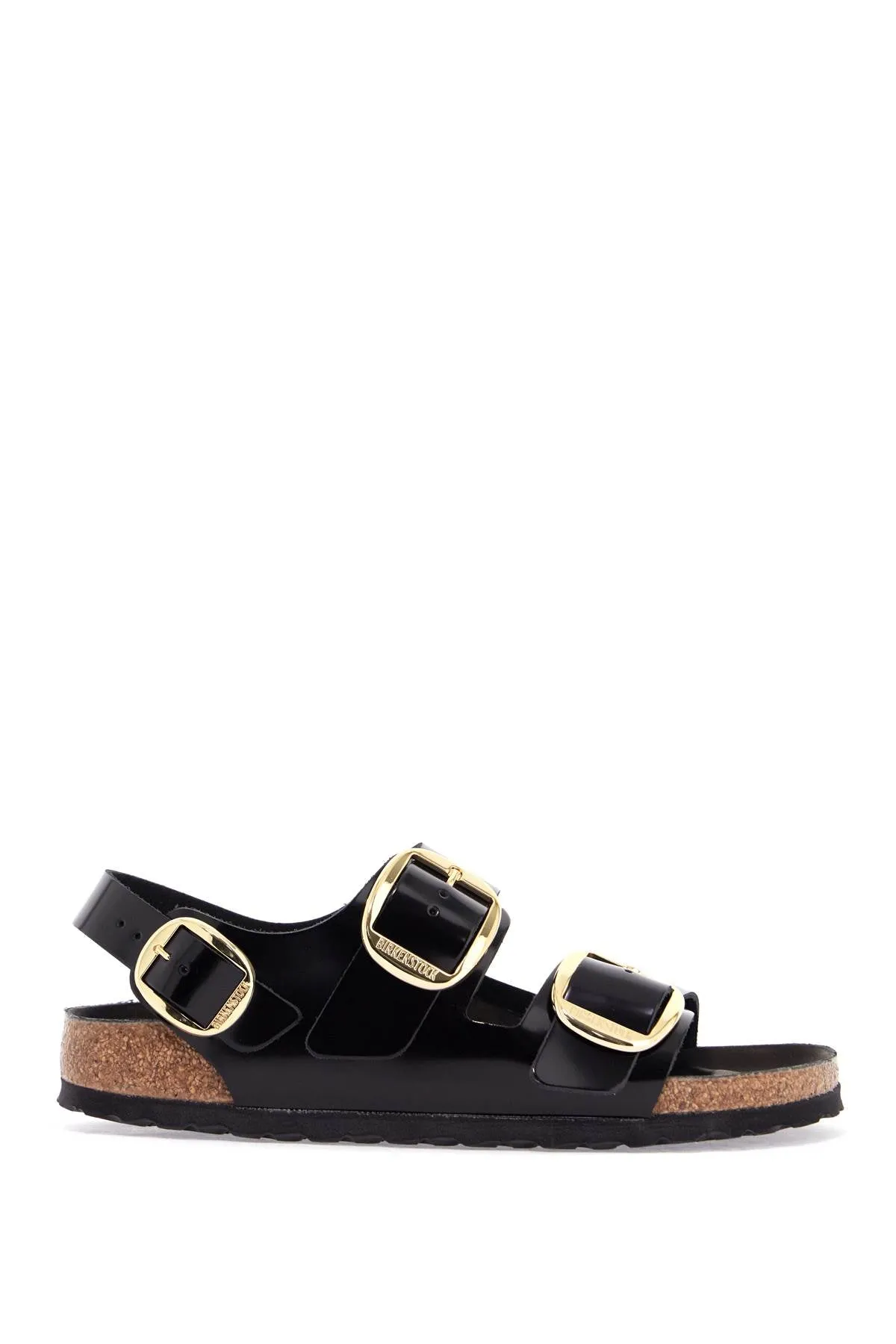 Birkenstock Sandalen aus schwarzem Leder mit drei großen Schnallen