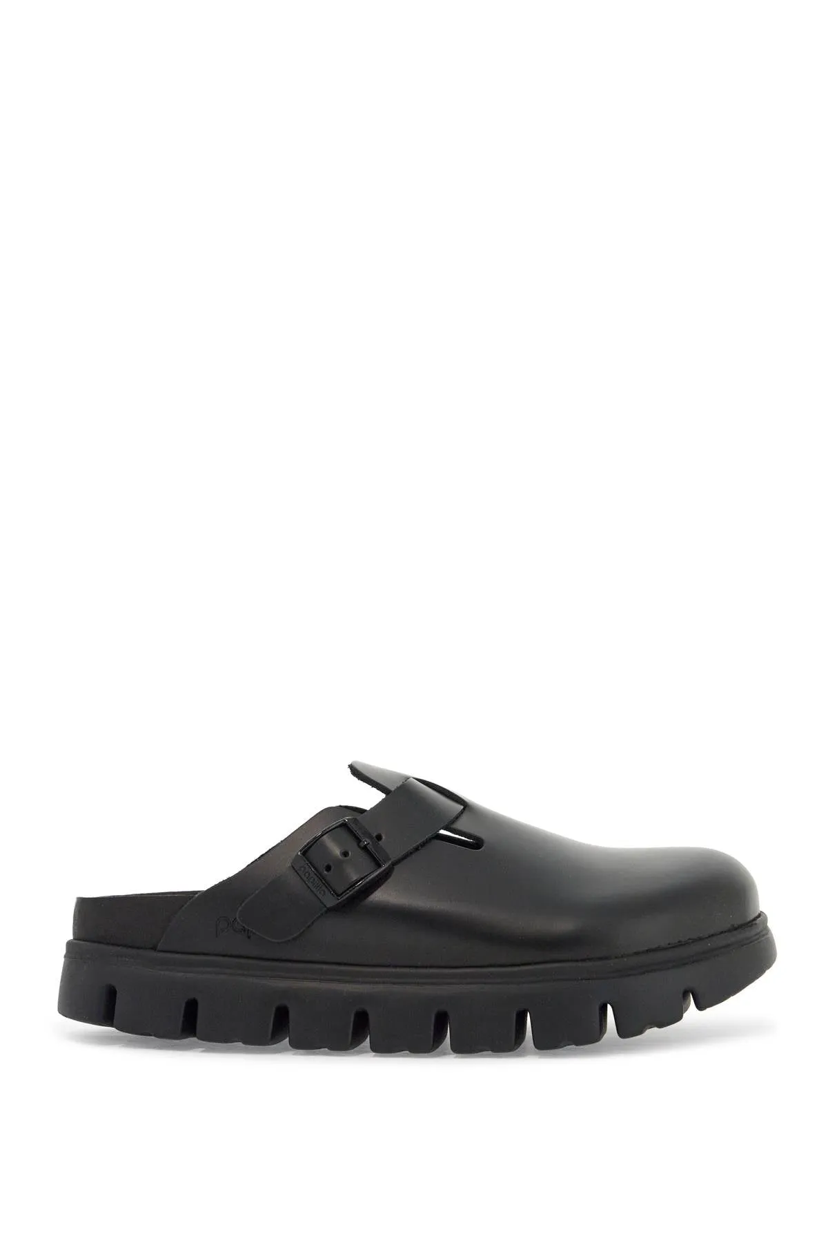 Birkenstock Boston Chunky Pantoffel in schwarzem Naturleder mit Sägezahnsohle