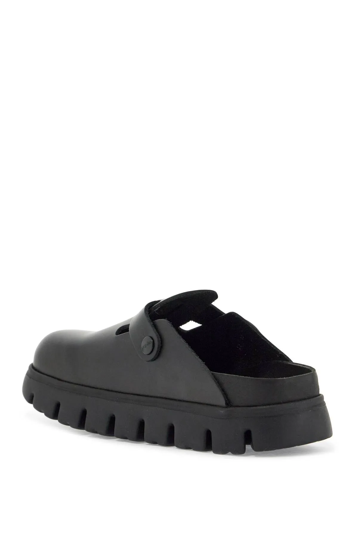 Birkenstock Boston Chunky Pantoffel in schwarzem Naturleder mit Sägezahnsohle