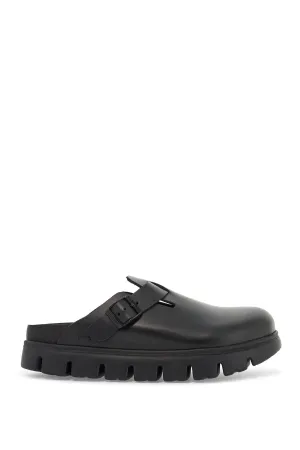 Birkenstock Boston Chunky Pantoffel in schwarzem Naturleder mit Sägezahnsohle