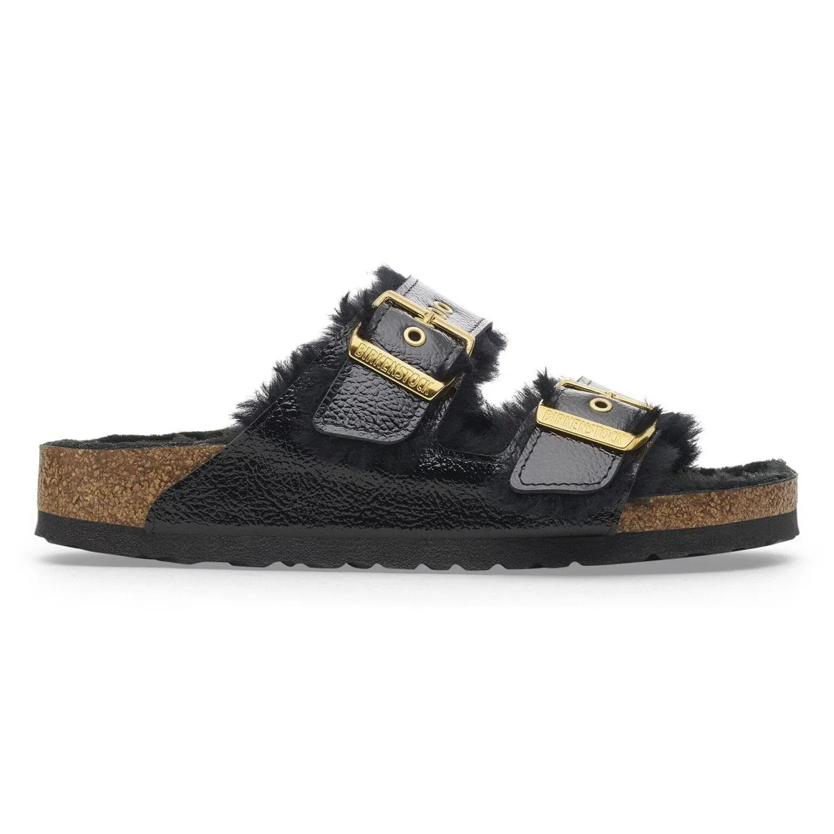 Birkenstock Damen Arizona Shearling Ösen Naplak Schwarz Lackleder