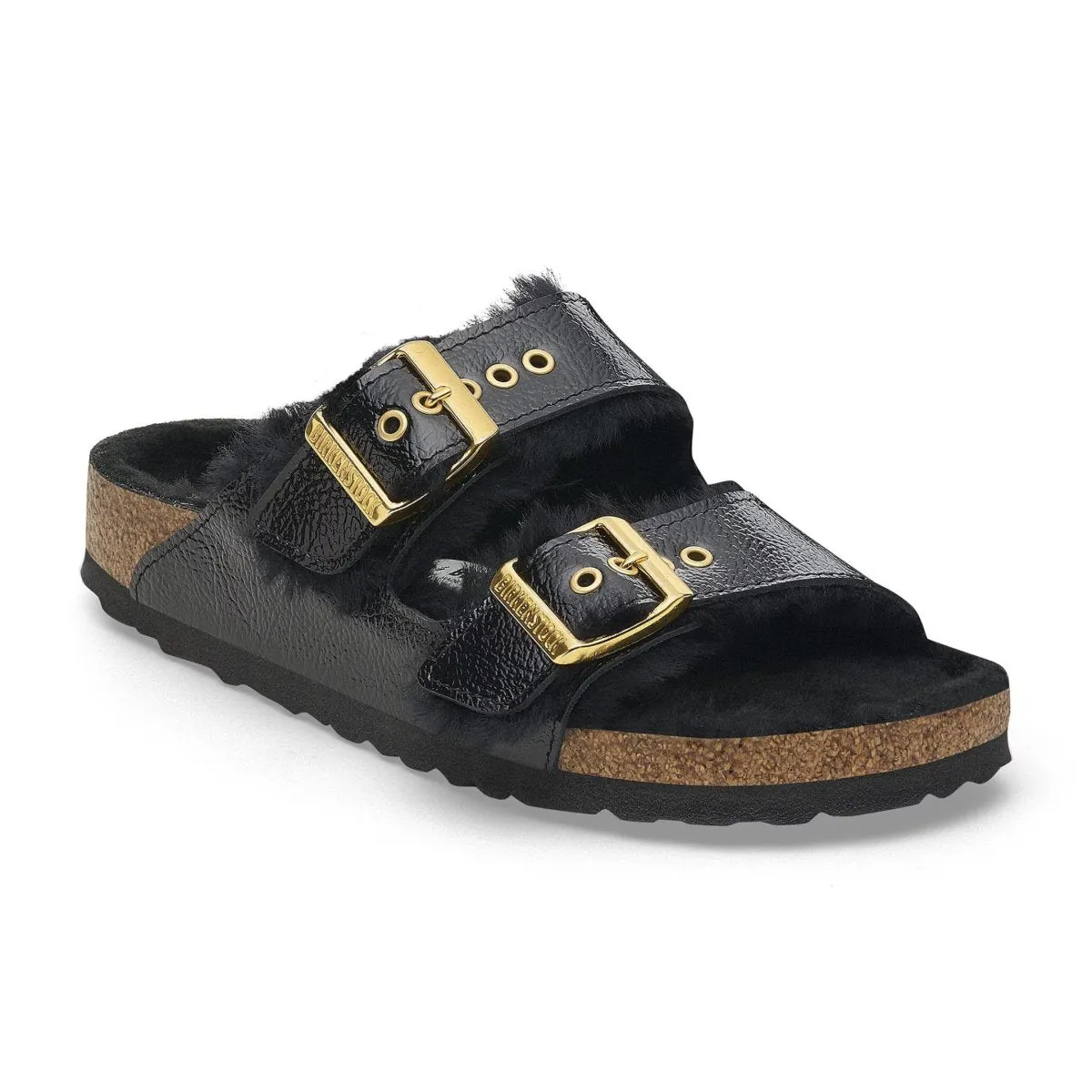 Birkenstock Damen Arizona Shearling Ösen Naplak Schwarz Lackleder