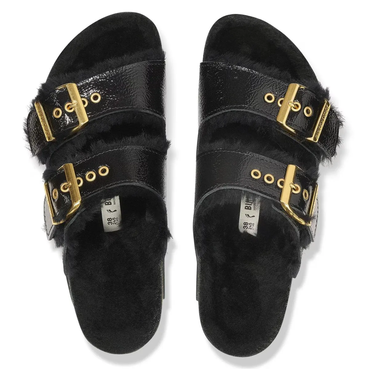 Birkenstock Damen Arizona Shearling Ösen Naplak Schwarz Lackleder