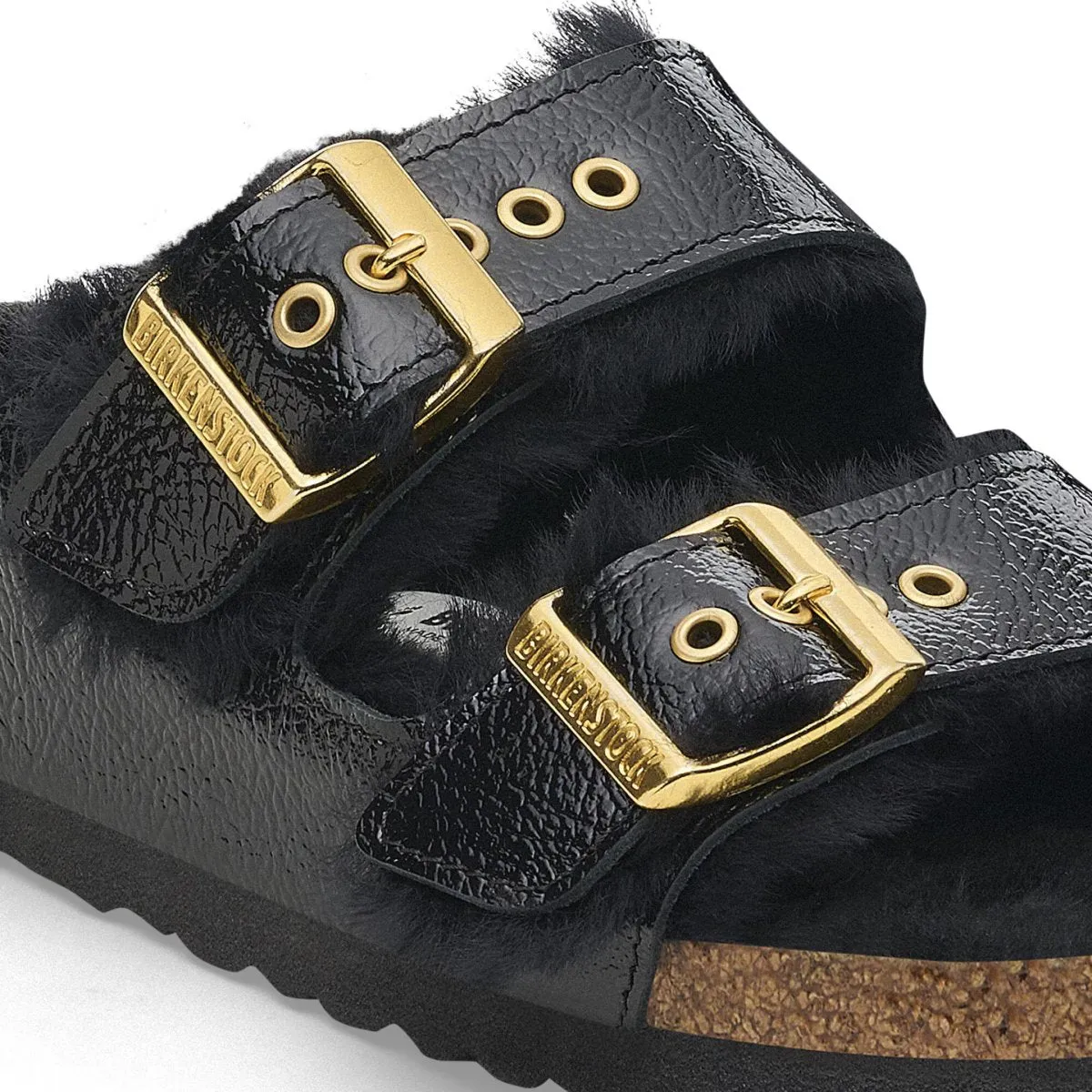 Birkenstock Damen Arizona Shearling Ösen Naplak Schwarz Lackleder
