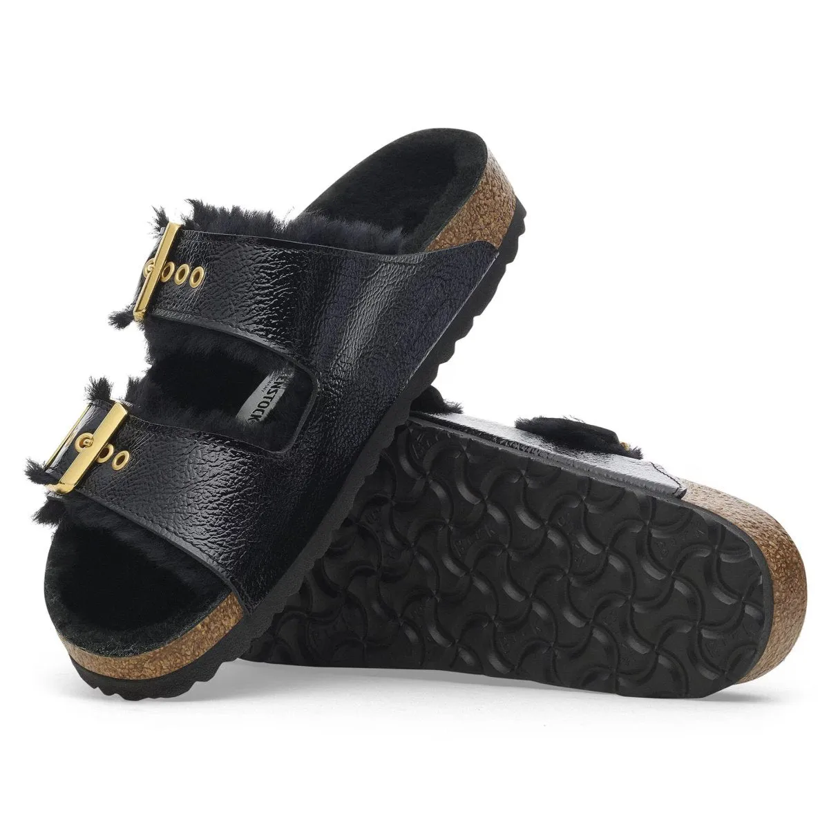 Birkenstock Damen Arizona Shearling Ösen Naplak Schwarz Lackleder