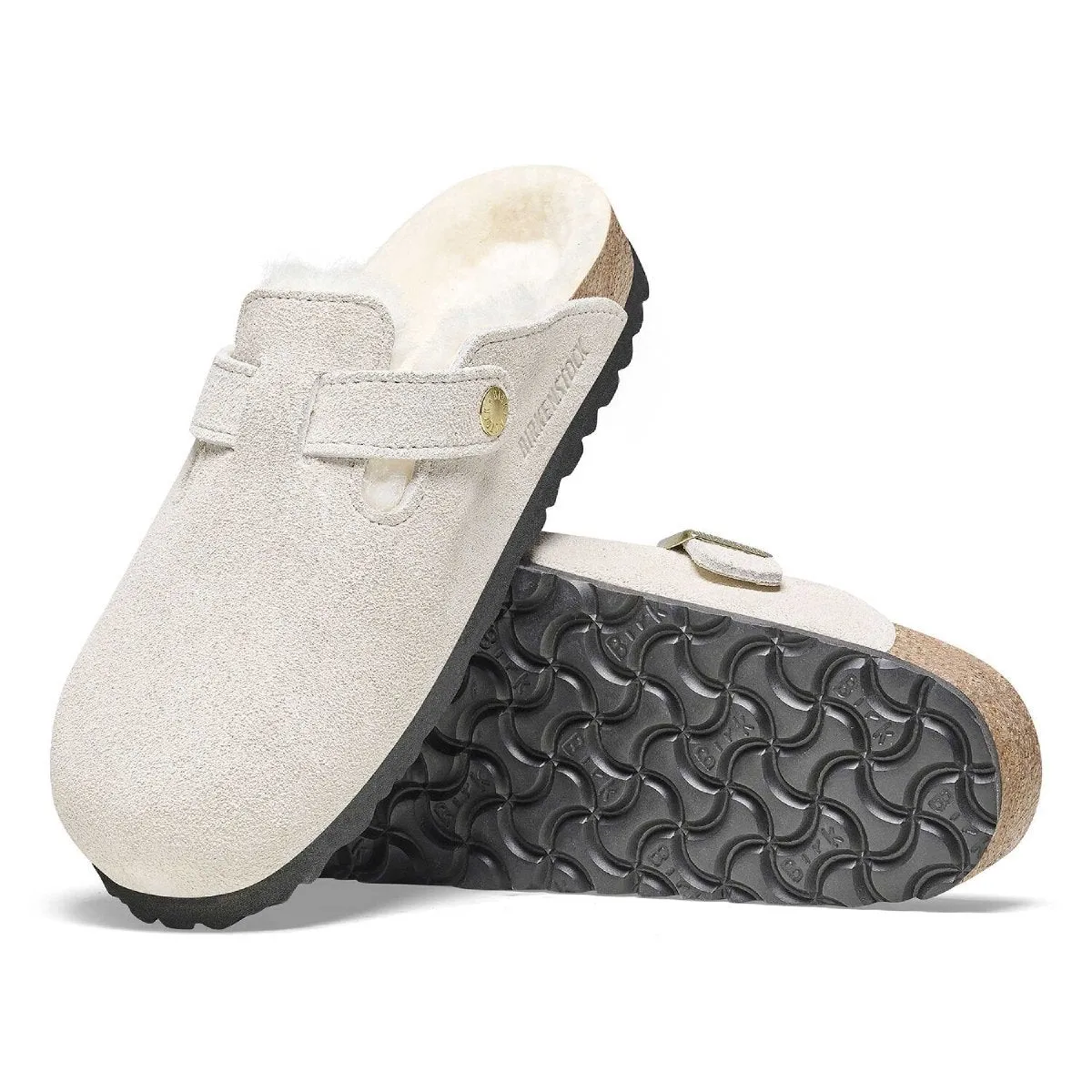 Birkenstock Damen Boston Shearling Antik Weiß Wildleder