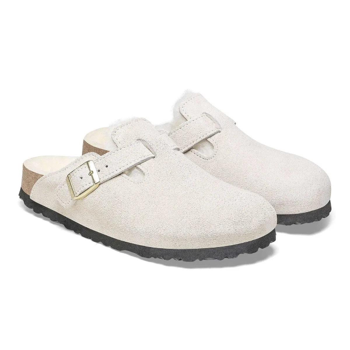 Birkenstock Damen Boston Shearling Antik Weiß Wildleder