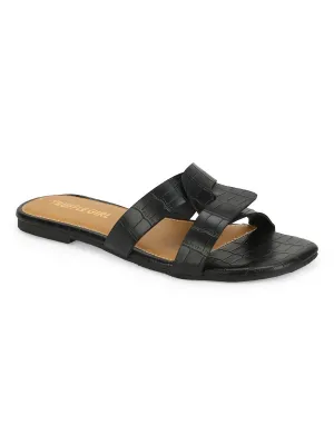 Schwarze Croc-PU-Slip-Ons
