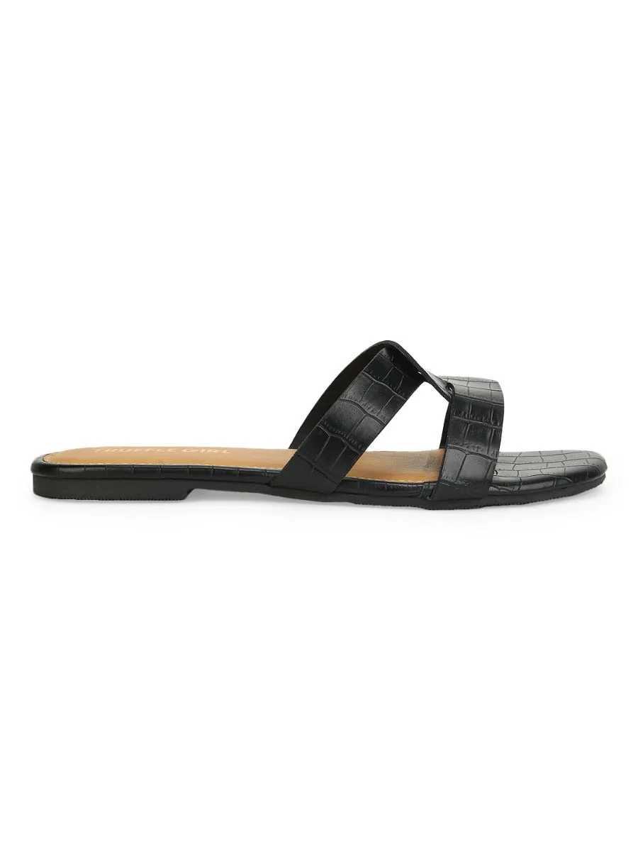 Schwarze Croc-PU-Slip-Ons