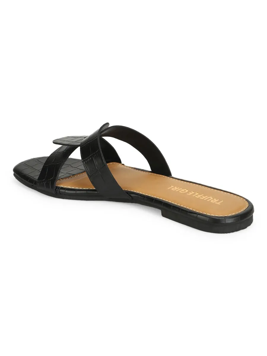 Schwarze Croc-PU-Slip-Ons