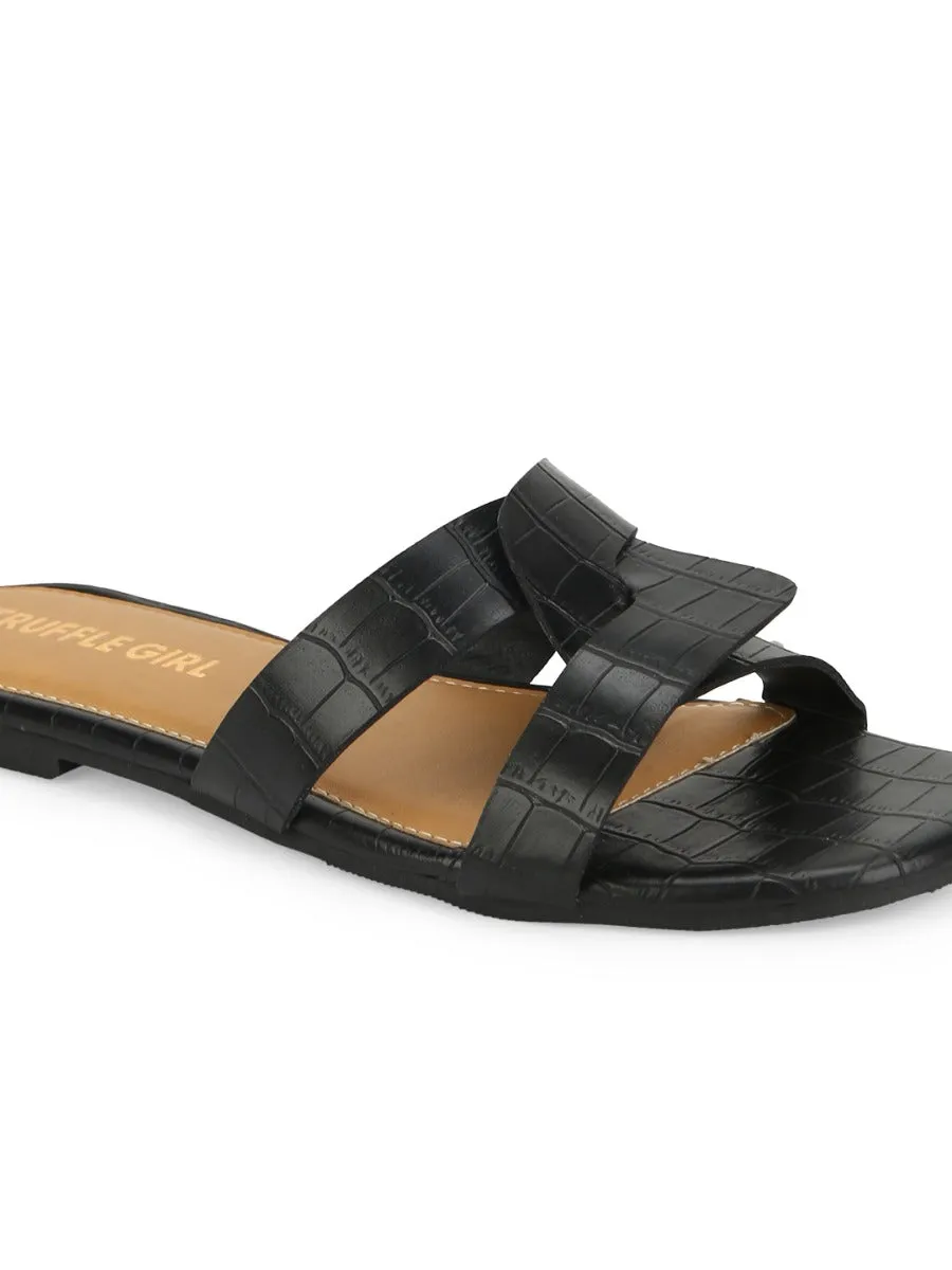 Schwarze Croc-PU-Slip-Ons