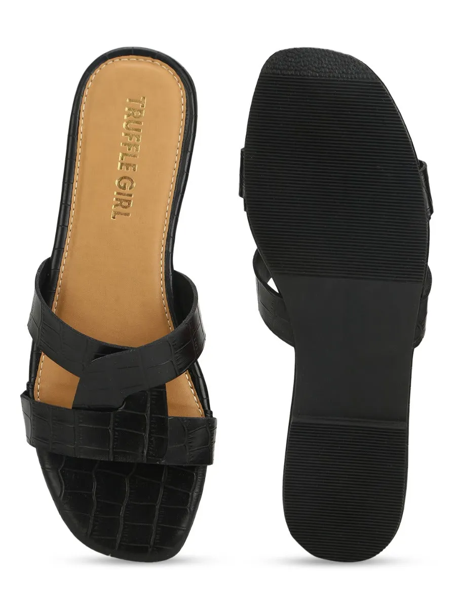 Schwarze Croc-PU-Slip-Ons