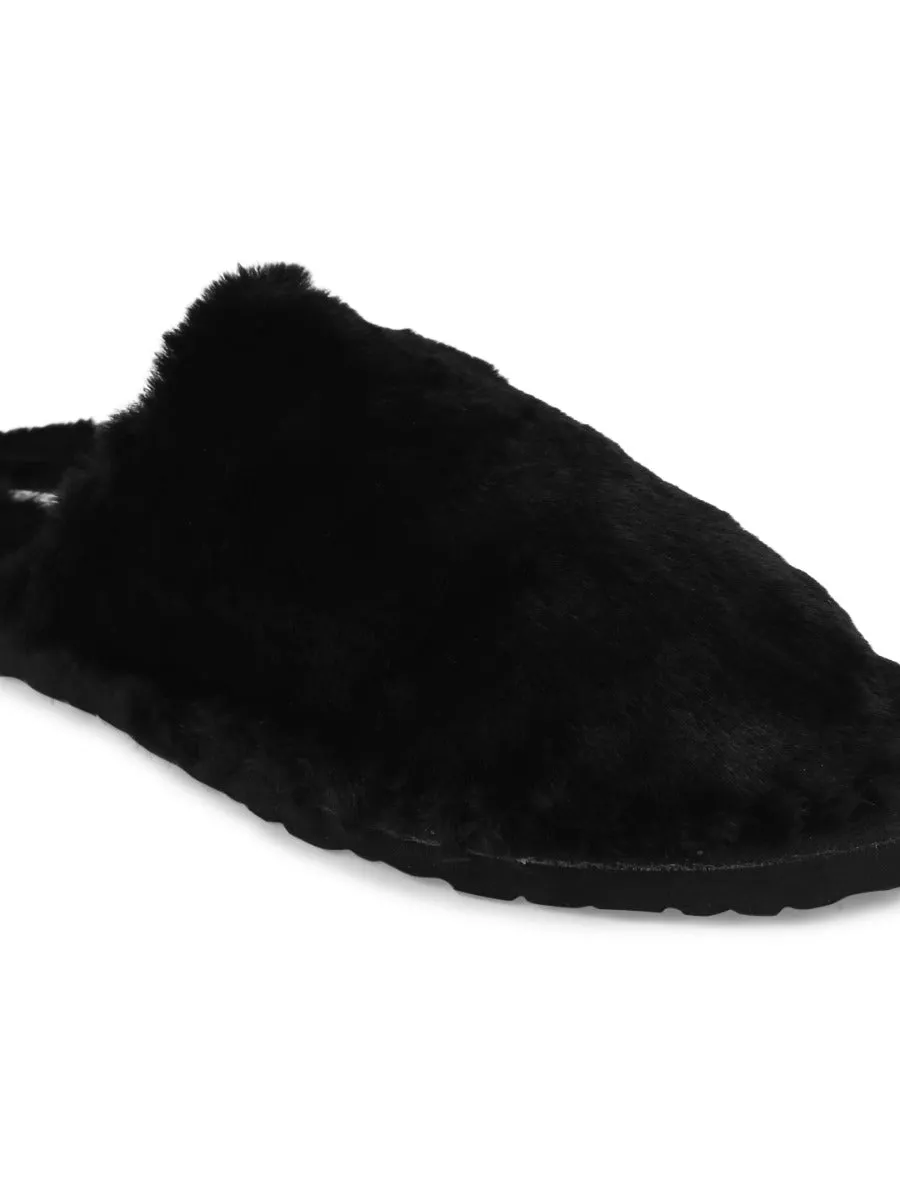 Schwarze Kunstpelz-Flauschige Schlüpfer