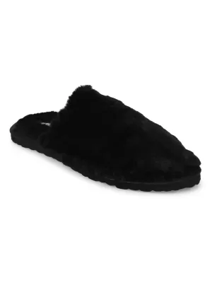 Schwarze Kunstpelz-Flauschige Schlüpfer