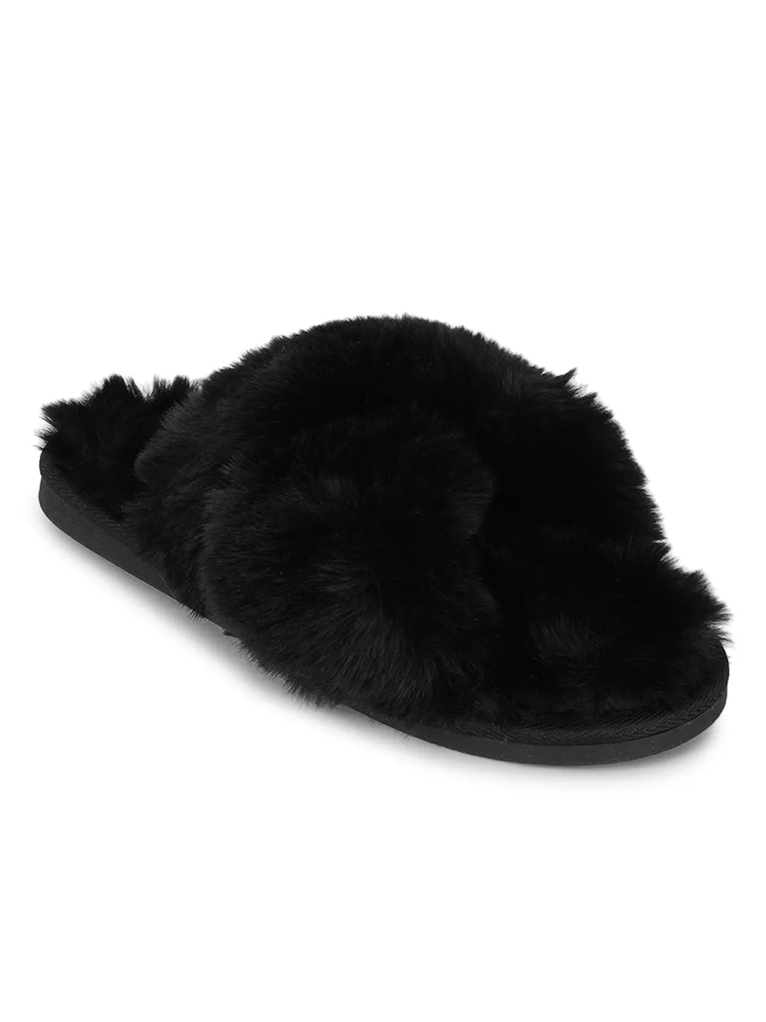 Schwarzer Pelz Winter Warme Bequeme Hausschuhe (TC-INDSLIP1-BLK)
