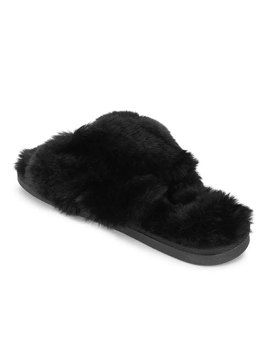 Schwarzer Pelz Winter Warme Bequeme Hausschuhe (TC-INDSLIP1-BLK)