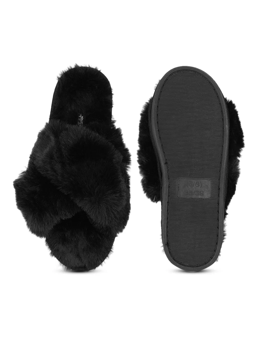 Schwarzer Pelz Winter Warme Bequeme Hausschuhe (TC-INDSLIP1-BLK)