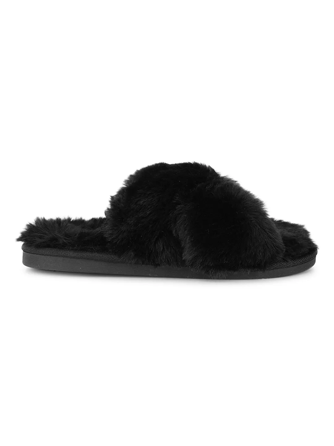 Schwarzer Pelz Winter Warme Bequeme Hausschuhe (TC-INDSLIP1-BLK)