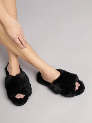 Schwarzer Pelz Winter Warme Bequeme Hausschuhe (TC-INDSLIP1-BLK)