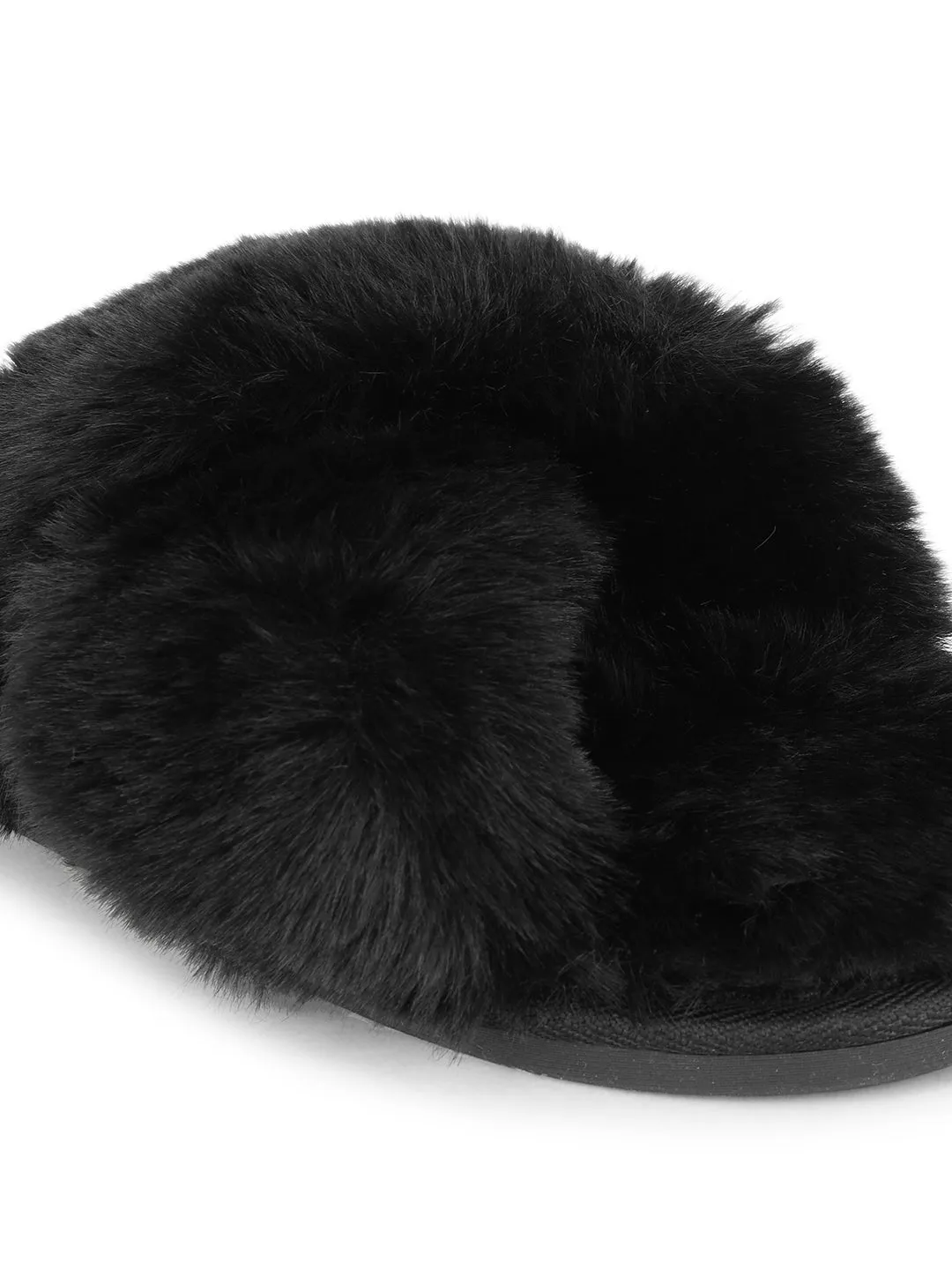 Schwarzer Pelz Winter Warme Bequeme Hausschuhe (TC-INDSLIP1-BLK)