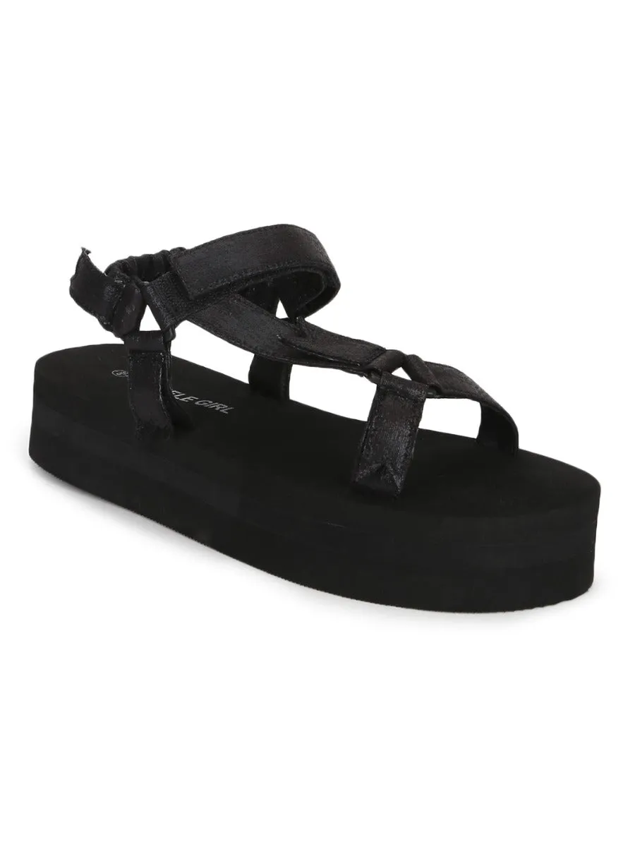 Schwarze PU-bedruckte Plateausandalen