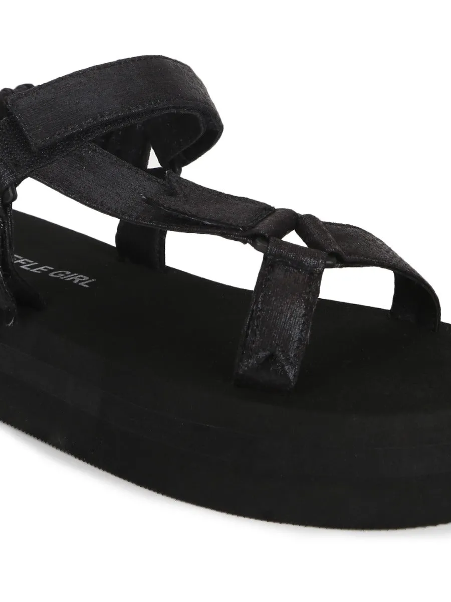 Schwarze PU-bedruckte Plateausandalen