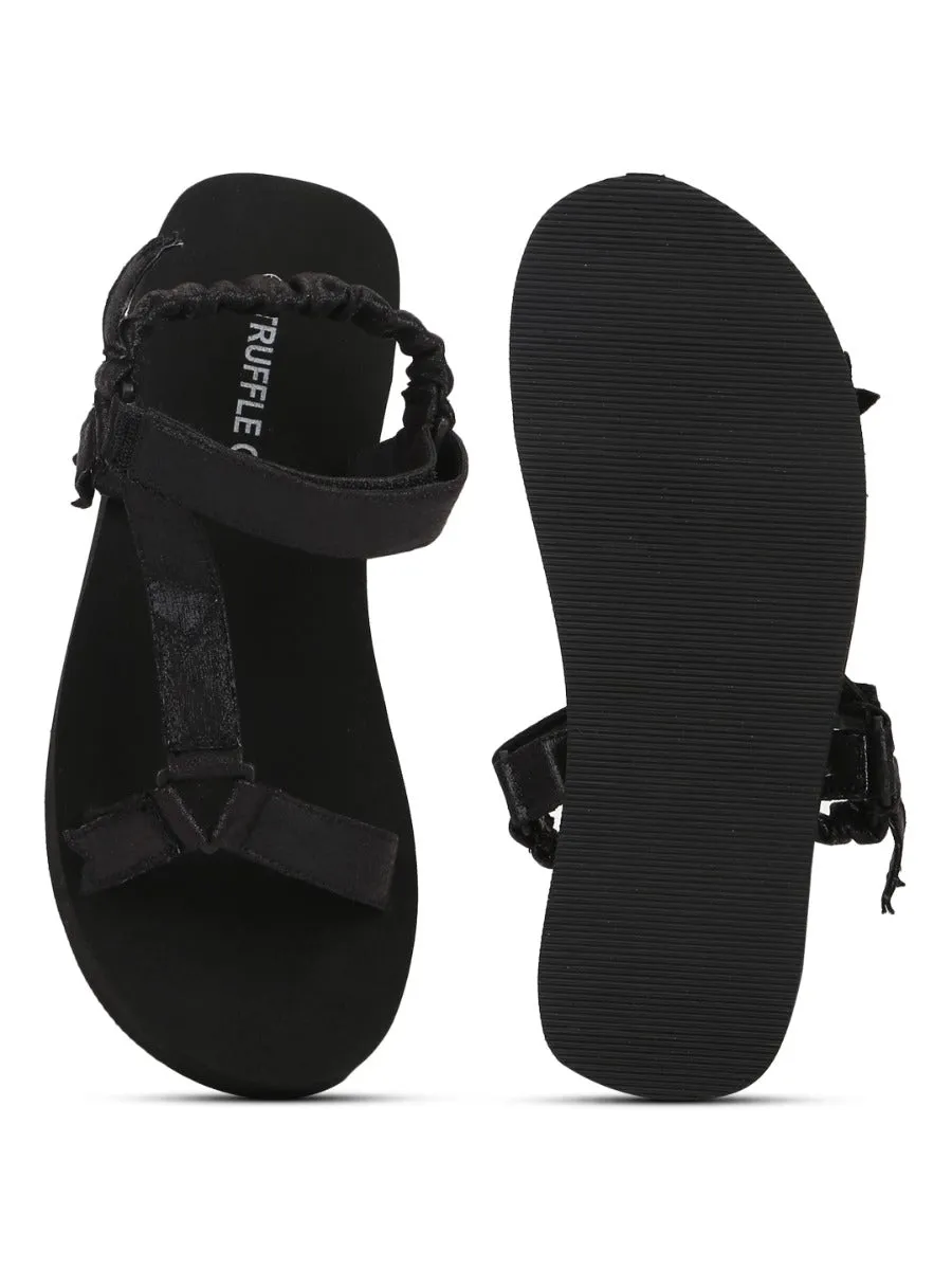 Schwarze PU-bedruckte Plateausandalen