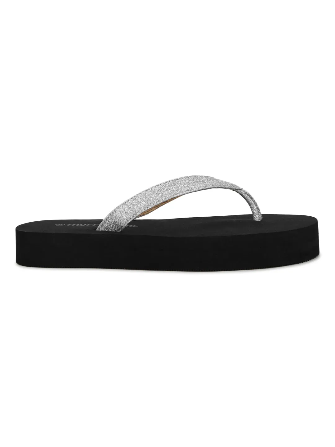 Schwarze PU-Silber-Riemchen-Slip-Ons