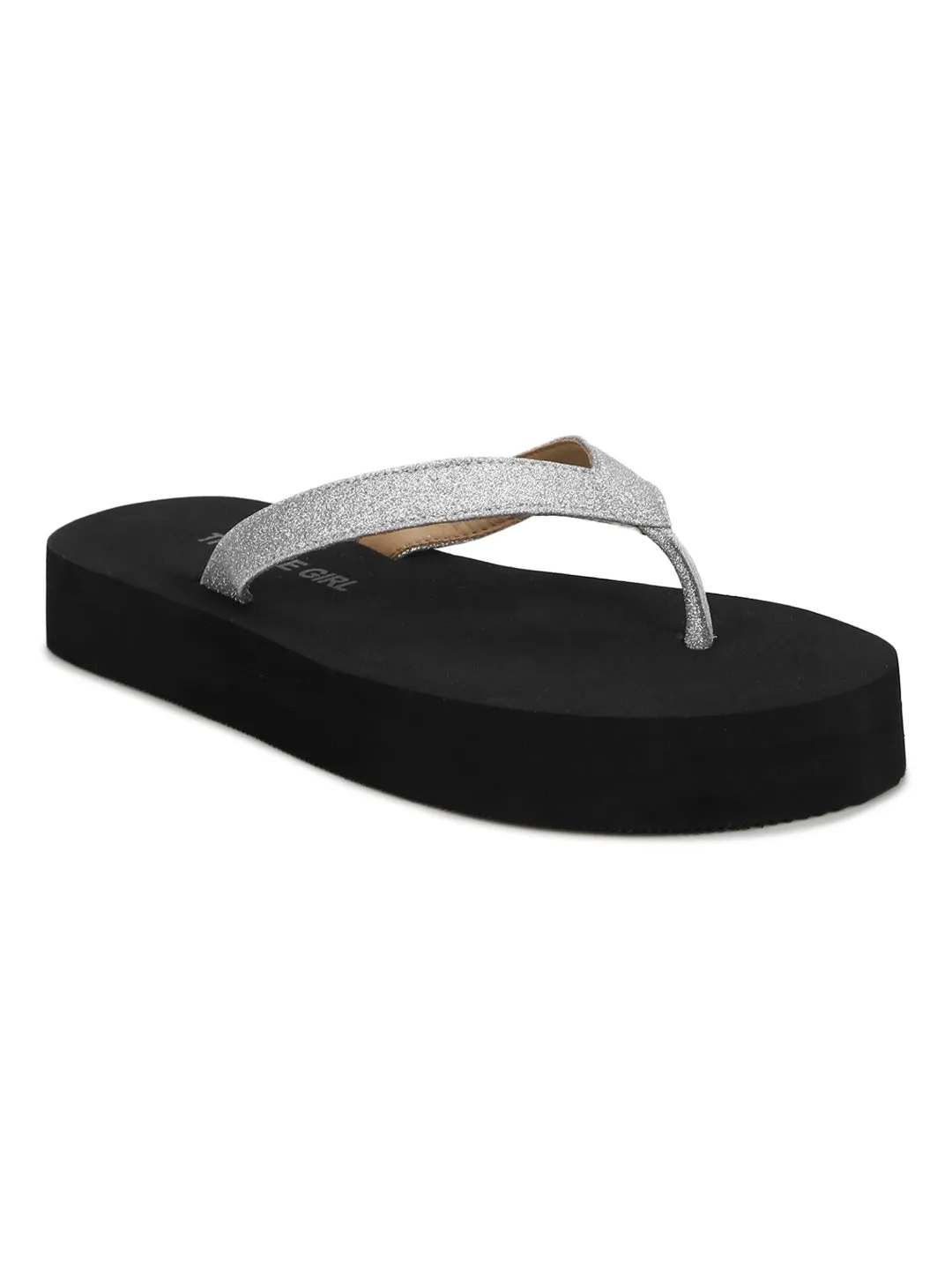 Schwarze PU-Silber-Riemchen-Slip-Ons
