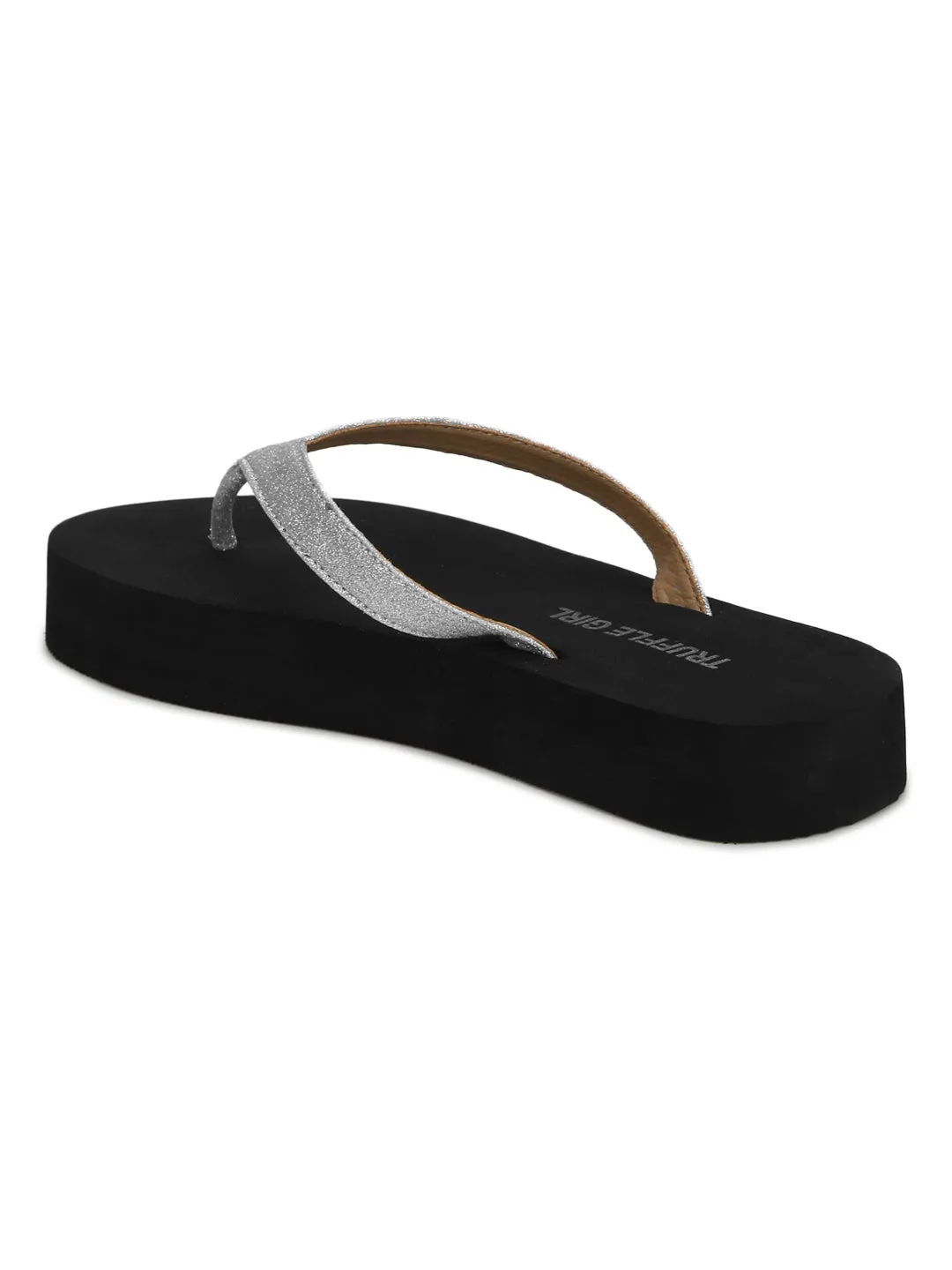 Schwarze PU-Silber-Riemchen-Slip-Ons