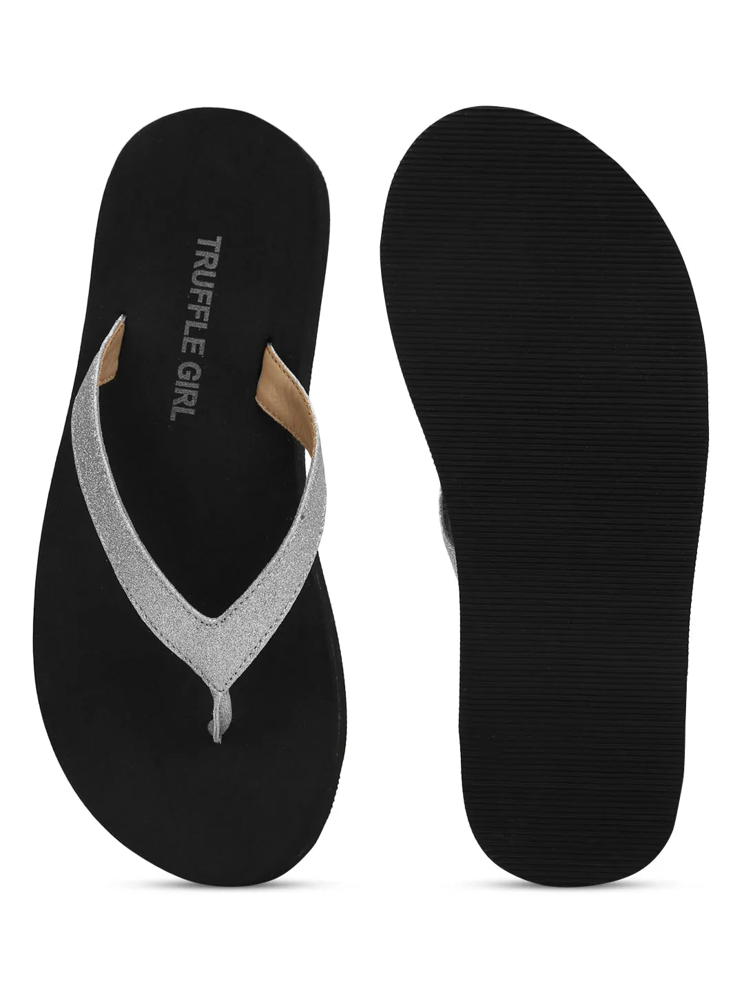 Schwarze PU-Silber-Riemchen-Slip-Ons