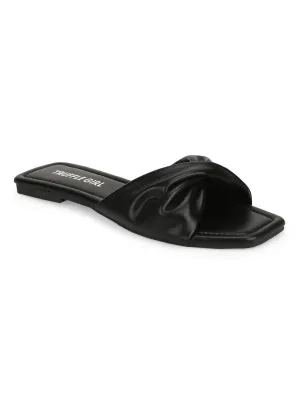 Schwarze PU-Schnürsenkel-Slipper mit gedrehten Bändern