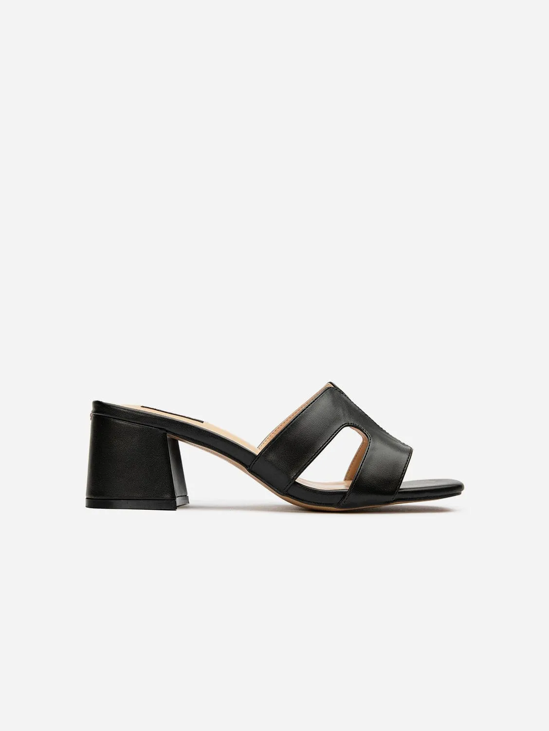 Bok Damen-Vegane-Leder-Mule-Absatz-Sandalen | Schwarz