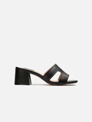 Bok Damen-Vegane-Leder-Mule-Absatz-Sandalen | Schwarz