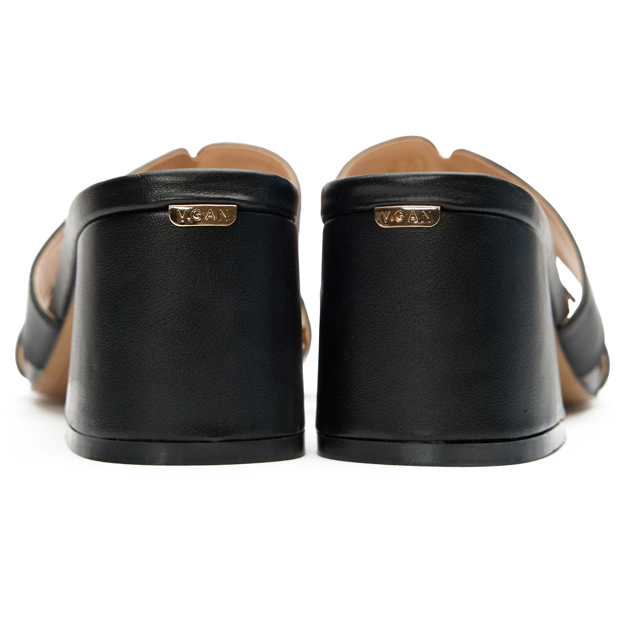 Bok Damen-Vegane-Leder-Mule-Absatz-Sandalen | Schwarz