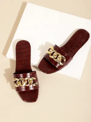 Braune Croc-PU-Sandalen mit Goldkette (TC-ST-1175-BROCROC)