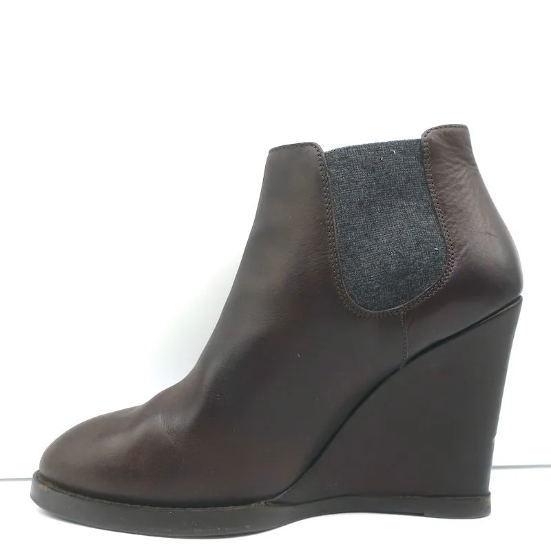 Brunello Cucinelli Keilabsatz Stiefeletten Dunkelbraun Leder Größe 41 Chelsea Booties