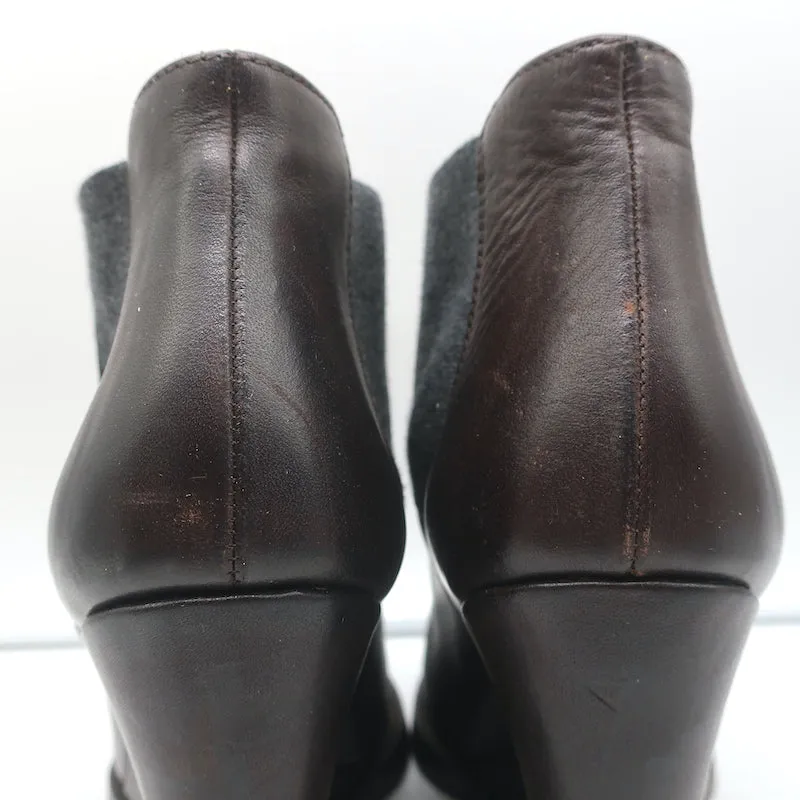 Brunello Cucinelli Keilabsatz Stiefeletten Dunkelbraun Leder Größe 41 Chelsea Booties