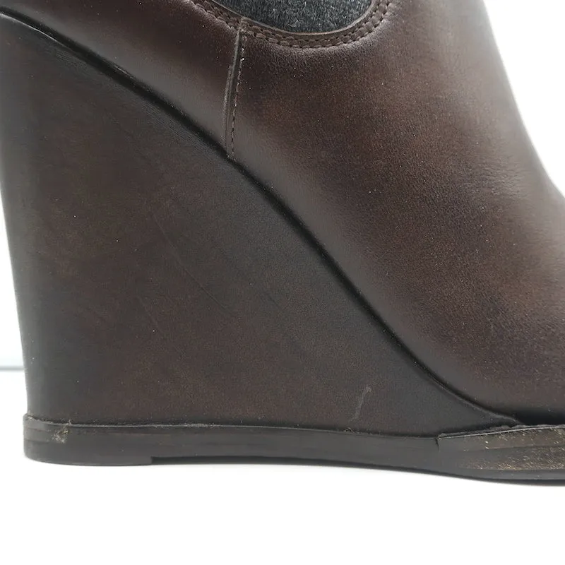 Brunello Cucinelli Keilabsatz Stiefeletten Dunkelbraun Leder Größe 41 Chelsea Booties