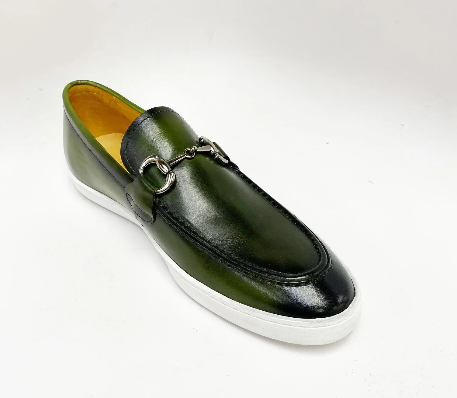 Kalbsleder-Slip-On mit Horsebit-Detail in Olive