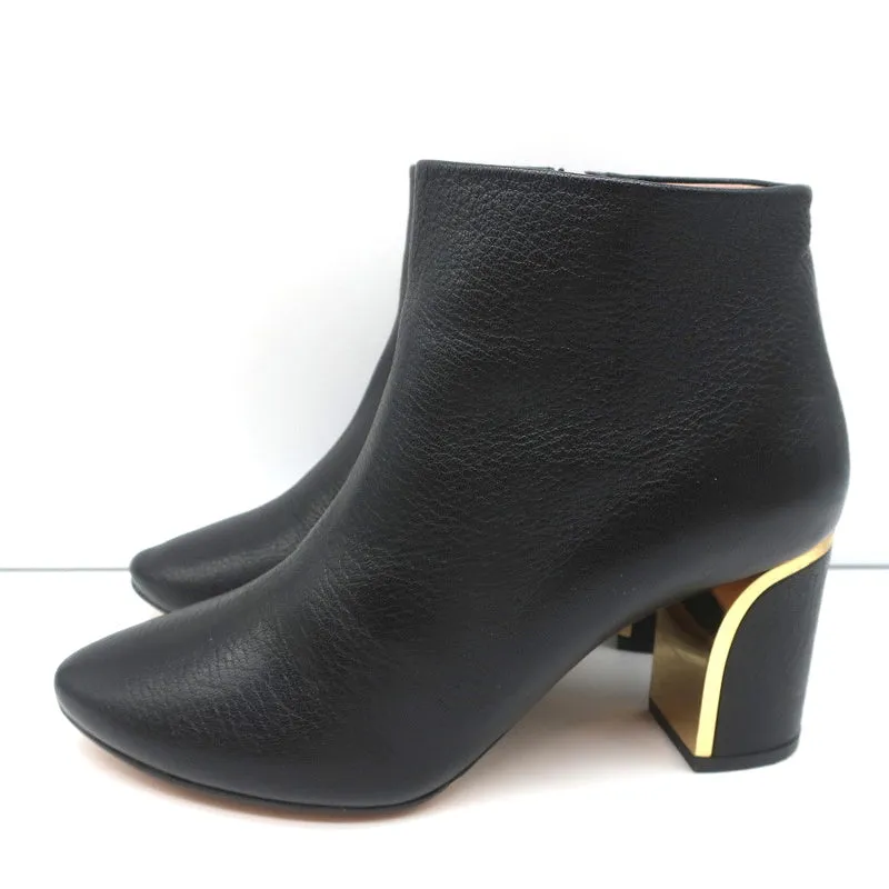 Chloe Beckie Stiefeletten mit Goldverzierung Schwarz Leder Größe 36.5 Mittlere Absatzhöhe