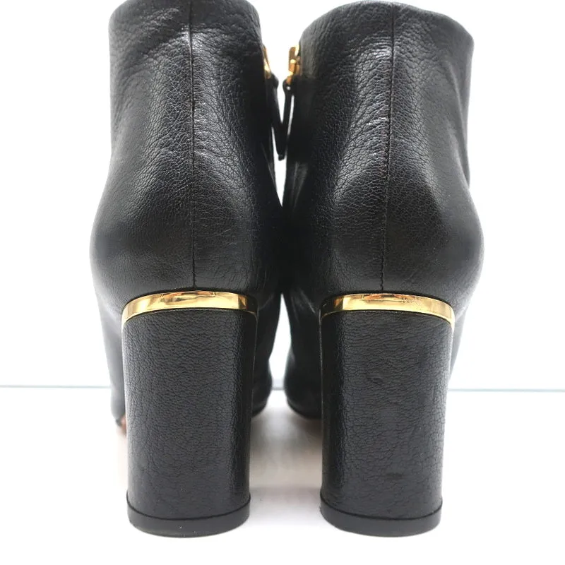 Chloe Beckie Stiefeletten mit Goldverzierung Schwarz Leder Größe 36.5 Mittlere Absatzhöhe