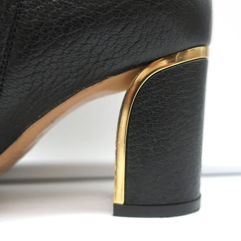 Chloe Beckie Stiefeletten mit Goldverzierung Schwarz Leder Größe 36.5 Mittlere Absatzhöhe
