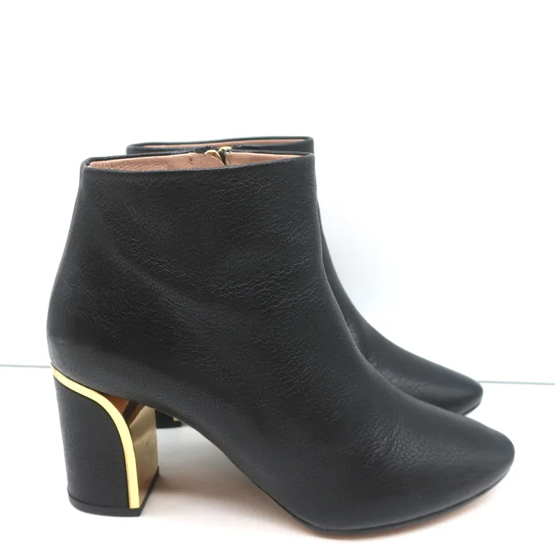 Chloe Beckie Stiefeletten mit Goldverzierung Schwarz Leder Größe 36.5 Mittlere Absatzhöhe