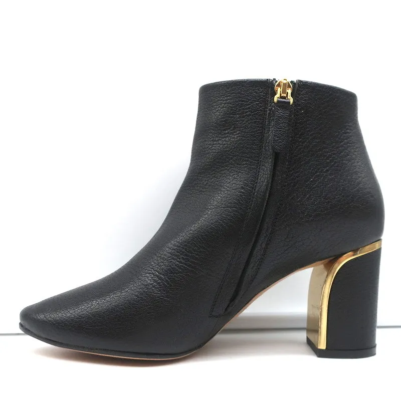 Chloe Beckie Stiefeletten mit Goldverzierung Schwarz Leder Größe 36.5 Mittlere Absatzhöhe