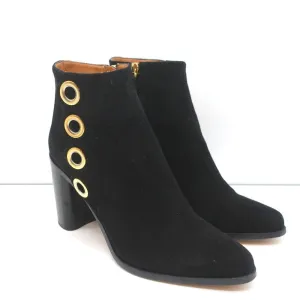 Chloe Grommet-Trim Stiefeletten Flo Schwarz Wildleder Größe 38.5 Spitze Stiefeletten