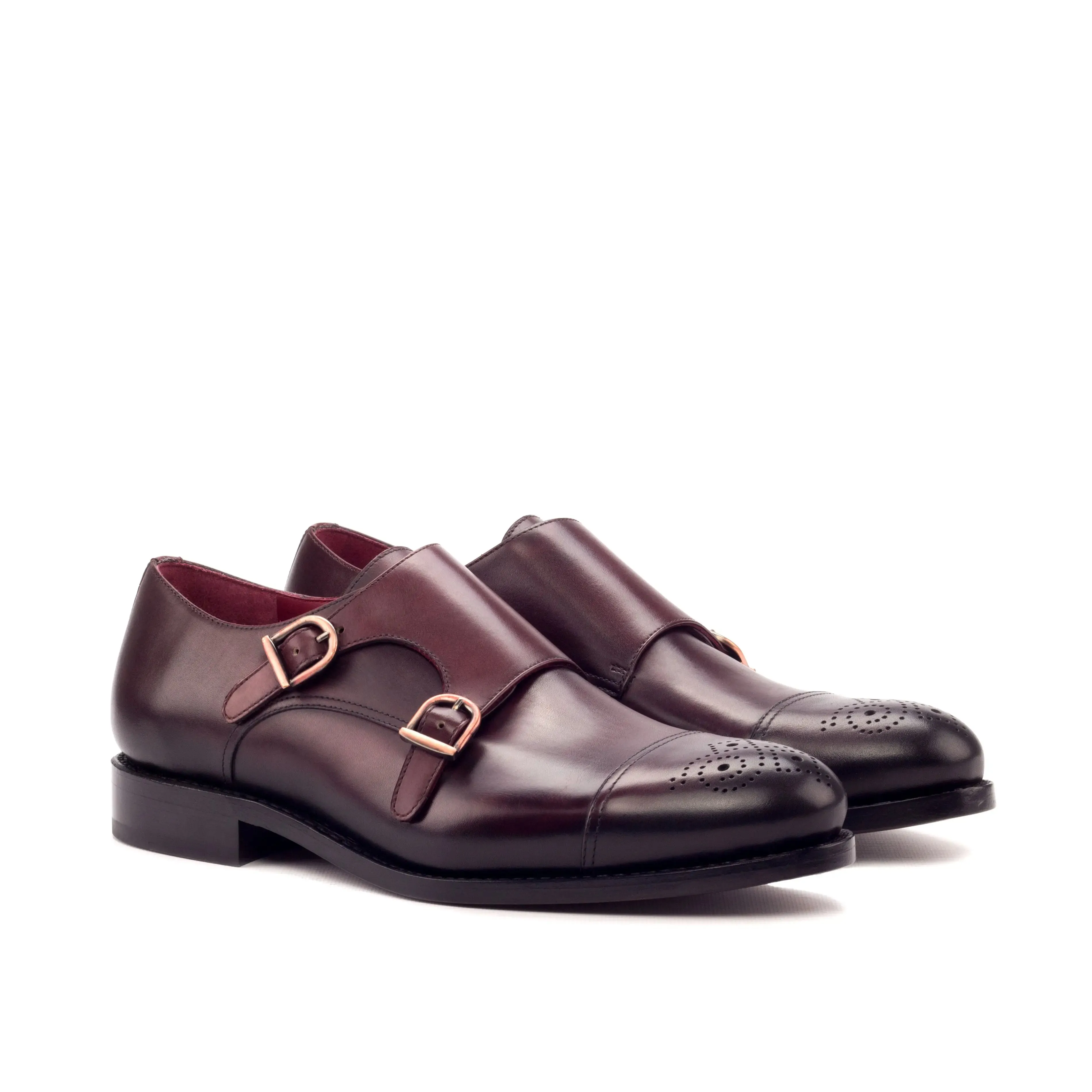 Dapperfam Schuhe DapperFam Monaco in Burgunderrot Herren Italienisches Leder Doppelmonk