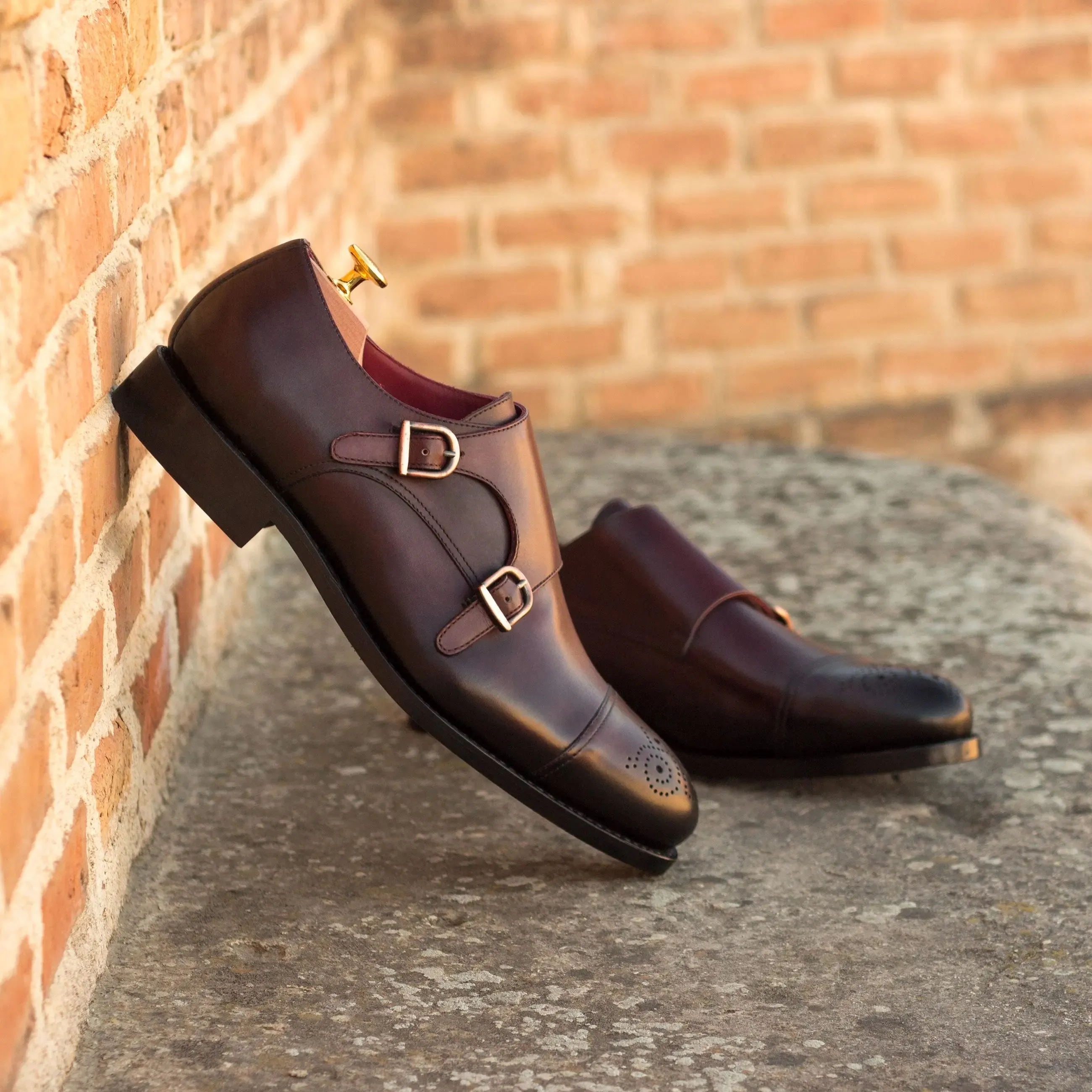 Dapperfam Schuhe DapperFam Monaco in Burgunderrot Herren Italienisches Leder Doppelmonk